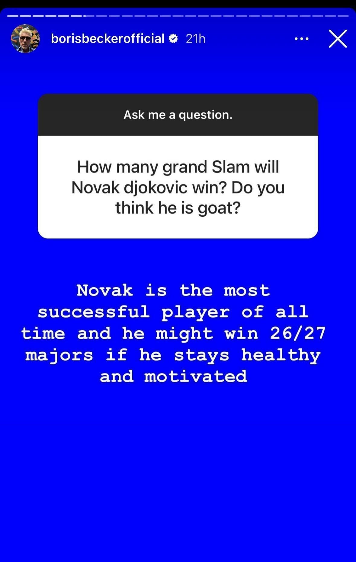 Boris Becker answers a follower's question on Instagram.